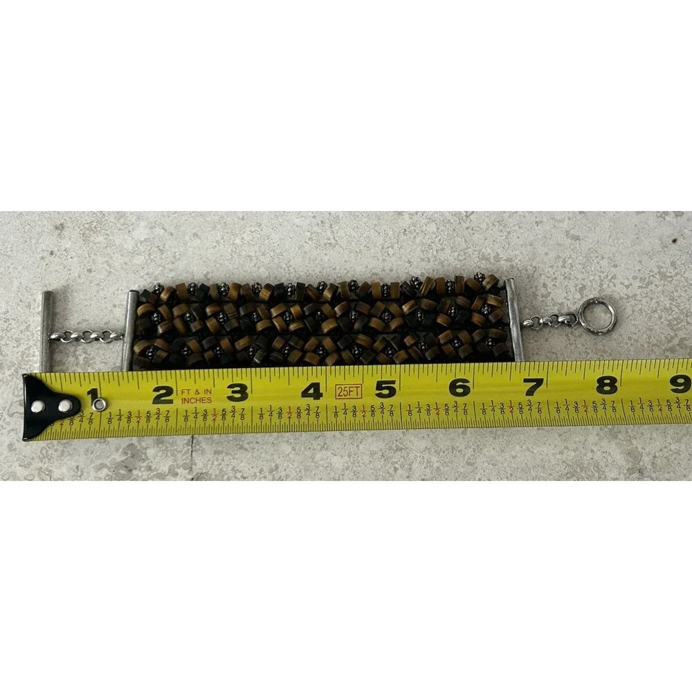 Kenneth Cole Wide Multistrand Brown Beaded Bracelet Signed with T Clasp